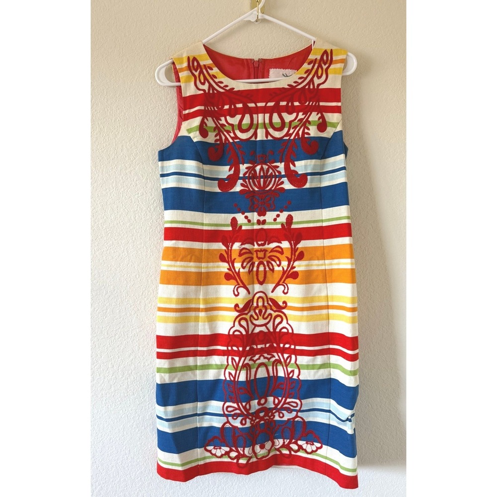 Anthropologie Tabitha Tote Shift Cotton Red and Orange Mini Dress Size 6 Preppy